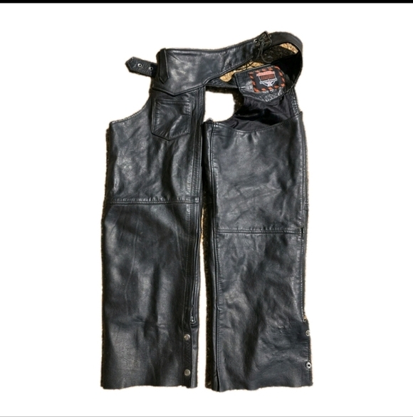 Vintage Interstate Leather Black Leather Motorcycle Biker Chaps Sz XXLARGE Flaws - Picture 1 of 13